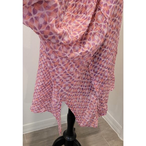 Intimately Free People Oversized Buttondown Blouse Pink Geo Print Linen Blend S - Picture 6 of 12